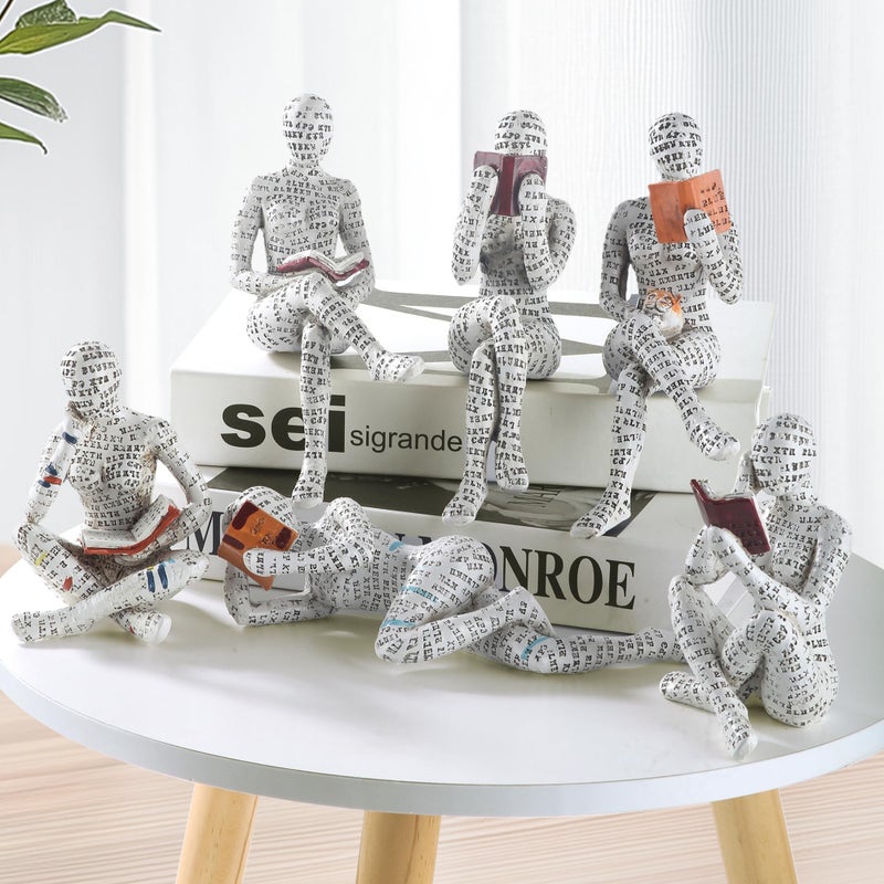 GRAPMKTG Home Decor Pulp Reading Women Thinker Statue Aesthetic Sculpture Room Decor Modern Abstract Decoration on Shelf Table Desk for Living Room Office Bedroom 6 Pack Set - Image 2