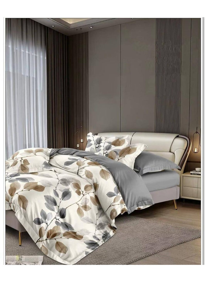 طقم مفروشات قطني مكون من 4 قطع - غطاء لحاف 160×210 سم، شرشف مطاطي 120×200+25 سم، و2 غطاء وسادة - مقاس فردي، ناعم ومسامي