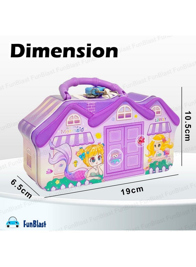 FunBlast FunBlast Hut Shaped Coin Box For Kids - Mermaid Piggy Bank - Money Saving Metal Coin Bank (Multicolor), Modern - Image 2