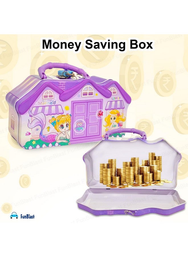 FunBlast FunBlast Hut Shaped Coin Box For Kids - Mermaid Piggy Bank - Money Saving Metal Coin Bank (Multicolor), Modern - Image 4