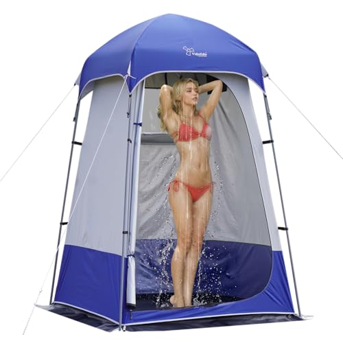 Vidalido Outdoor Shower Tent Changing Room Privacy Portable Camping Shelters (White Blue) - Image 1