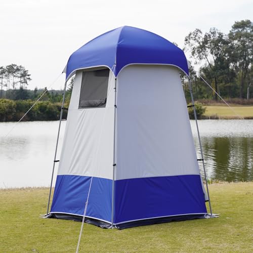 Vidalido Outdoor Shower Tent Changing Room Privacy Portable Camping Shelters (White Blue) - Image 2