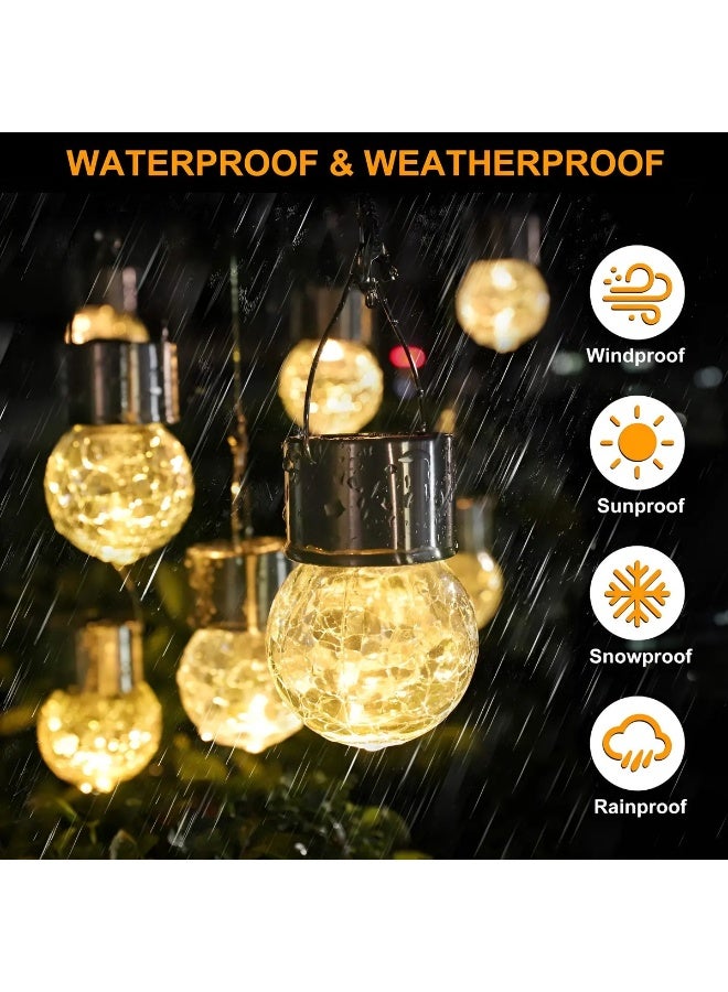 4-Pack Solar Hanging Lanterns, Warm White Cracked Glass Outdoor Decorative Lights, Waterproof - Image 1