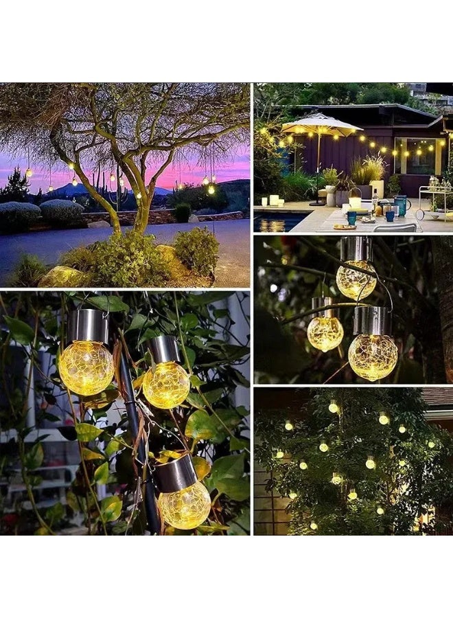 4-Pack Solar Hanging Lanterns, Warm White Cracked Glass Outdoor Decorative Lights, Waterproof - Image 4