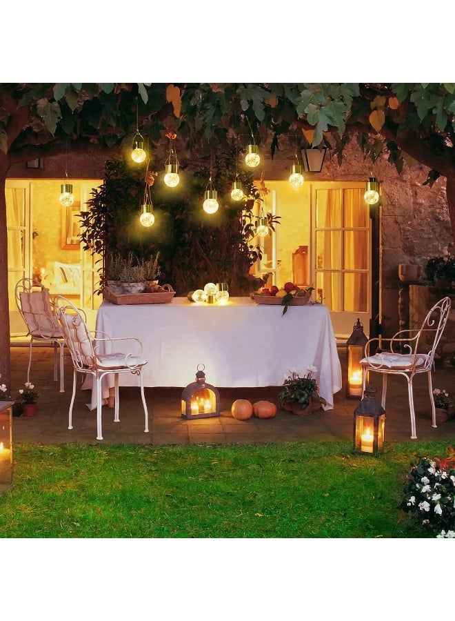 4-Pack Solar Hanging Lanterns, Warm White Cracked Glass Outdoor Decorative Lights, Waterproof - Image 2