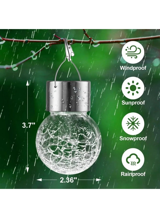 4-Pack Solar Hanging Lanterns, Warm White Cracked Glass Outdoor Decorative Lights, Waterproof - Image 3