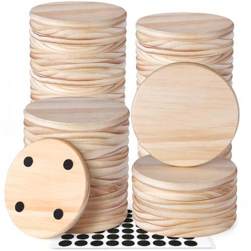 60 Pieces Unfinished Wood Coasters GOH DODD 4 Inch Wooden Blanks with NonSlip Pads for Laser Engraving Wood Burning Staining Painting Decoupage Housewarming Gifts Wedding Crafts Education Round