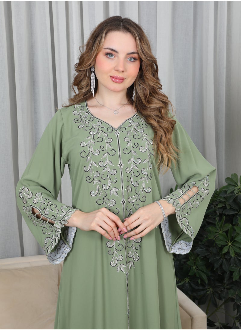 Bint Al Bilad Bint Al Bilad Women's Summer Long Luxury Jalabiya | Full-Length Kaftan Dress for Ramadan, Eid Ul Fitr, Wedding, Special Occasions | Embroidered Saudi Abaya | Modest Islamic Clothing  - Image 2