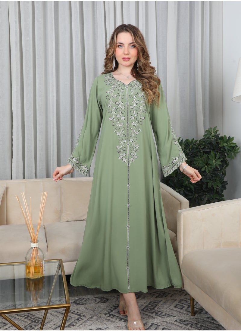 Bint Al Bilad Bint Al Bilad Women's Summer Long Luxury Jalabiya | Full-Length Kaftan Dress for Ramadan, Eid Ul Fitr, Wedding, Special Occasions | Embroidered Saudi Abaya | Modest Islamic Clothing  - Image 4