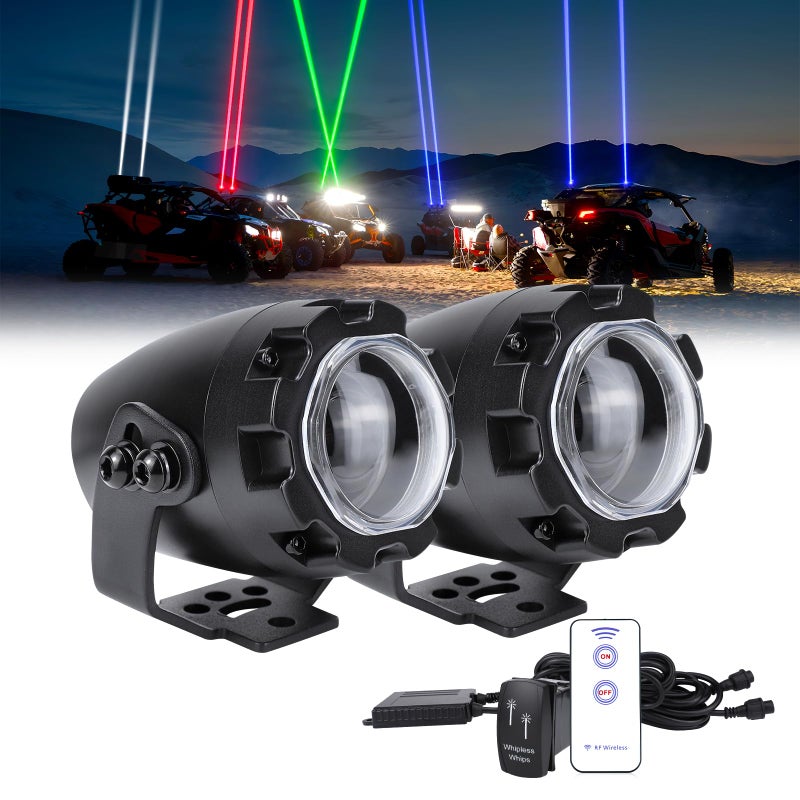 OPP ULITE Laser Whip Lights RGBW Color Remote Rocker Switch Control Whipless Antenna Led Whip Pod Light Kit for UTV ATV Dune Buggy Can Am SXS Polaris RZR Truck Boat 2PC Pack
