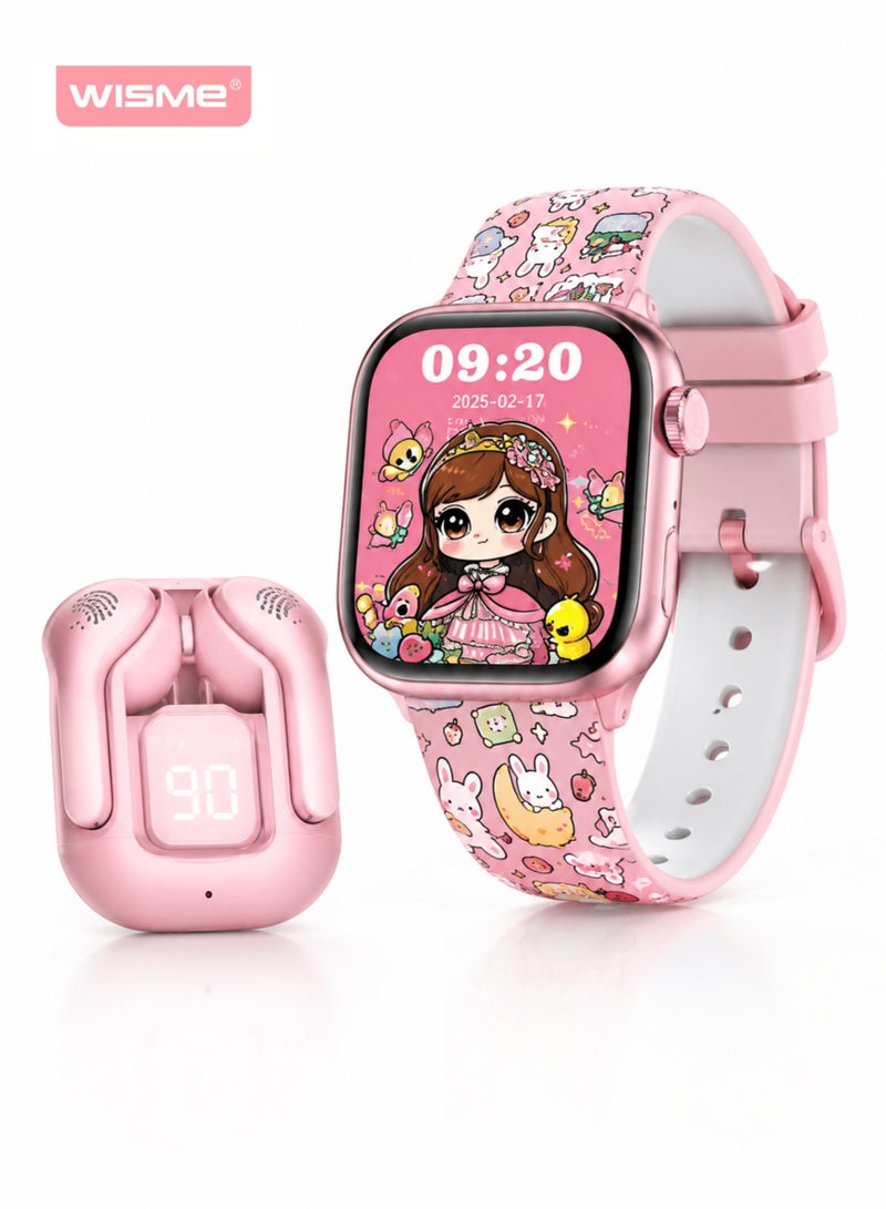 WISME X68 Mini Pink Smart Watch with Earbuds & 3 Straps for Ladies, Girls, Kids & Women, Bluetooth Calling - Image 1
