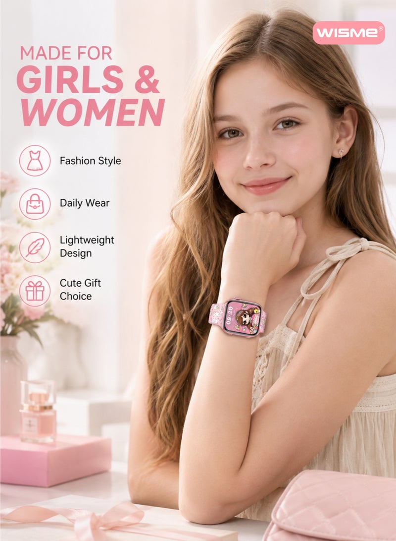 WISME X68 Mini Pink Smart Watch with Earbuds & 3 Straps for Ladies, Girls, Kids & Women, Bluetooth Calling - Image 3