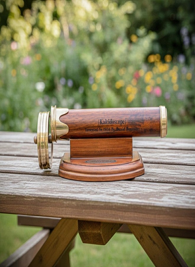 SaKeGa Handcrafted Wooden Kaleidoscope with Stand & Brass Accents - Detachable Dual Discs, Engraved Inventor Details - Antique Collectible Gift for Men, Women, Kids & Adults - Image 4