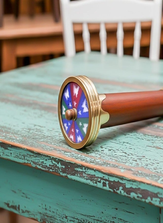 SaKeGa Handcrafted Wooden Kaleidoscope with Stand & Brass Accents - Detachable Dual Discs, Engraved Inventor Details - Antique Collectible Gift for Men, Women, Kids & Adults - Image 3