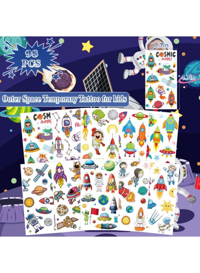 10sheets Outer Space Temporary Tattoo for kids - 98 Styles Temporary for Girls Boy Body Arm Shoulder Cute Tattoos Stickers Birthday Party Supplies Gifts for Kids - Image 2