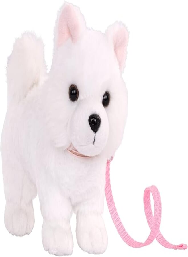 Our Generation American Eskimo Puppy, 15 cm, BD35255, Plush Pet with Movable Legs and Accessories, Includes Collar and Lead, Perfect Companion for 46 cm Dolls, Recommended from 3 Years
