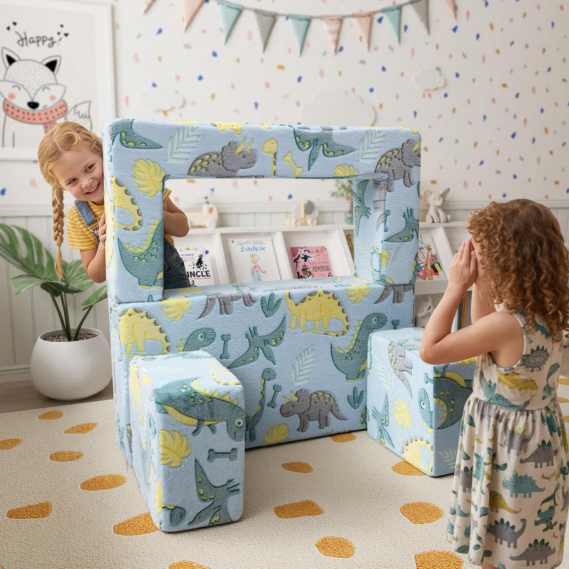 MeMoreCool Glow-in-the-Dark Dinosaur Kids Loveseat - Modular Toddler Play Couch that Folds Out, Convertible Foam Chair & Mini Sofa Bed with Washable Plush Cover, 2-Seat Playroom Furniture - Image 3