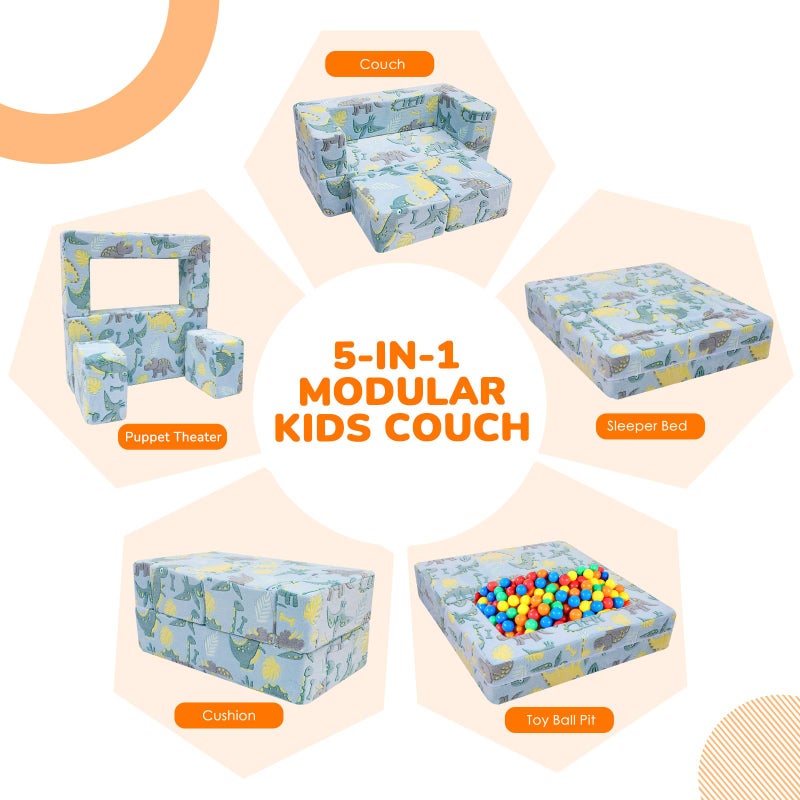 MeMoreCool Glow-in-the-Dark Dinosaur Kids Loveseat - Modular Toddler Play Couch that Folds Out, Convertible Foam Chair & Mini Sofa Bed with Washable Plush Cover, 2-Seat Playroom Furniture - Image 2