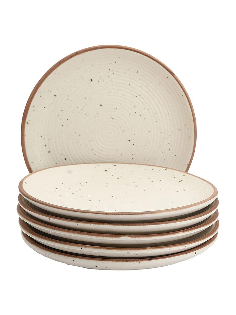 miah decor Quarter Plates Set of 6, Ceramic Stoneware Plates | Cream Snack & Side Plates with Brown Rim | Ribbed Design | Microwave & Dishwasher Safe (MD-705) - Image 2