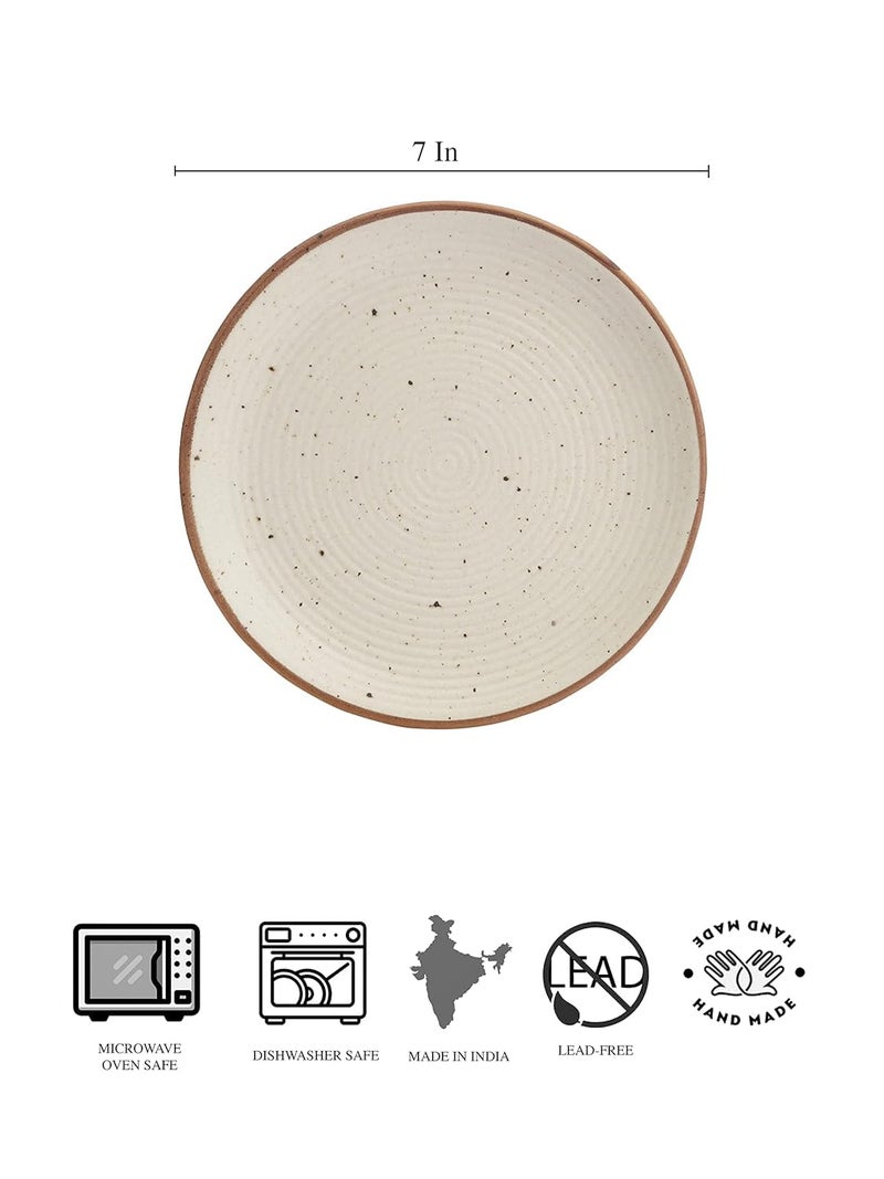 miah decor Quarter Plates Set of 6, Ceramic Stoneware Plates | Cream Snack & Side Plates with Brown Rim | Ribbed Design | Microwave & Dishwasher Safe (MD-705) - Image 5