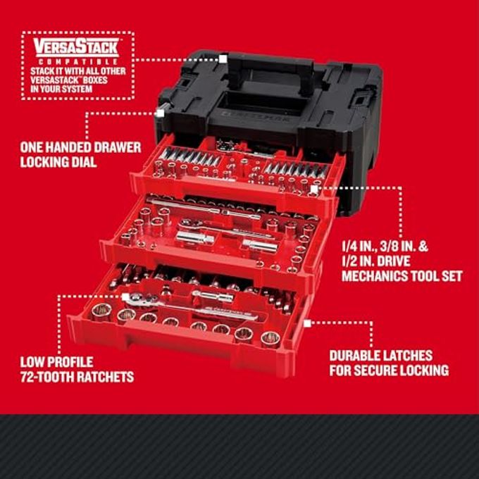CRAFTSMAN 262-Piece Mechanic Tool Set With 3-Drawer Versastack Box, Sae And Metric Socket Set, Car And Motorcycle Tool Kit With Combination Wrenches And Spark Plug Sockets (Cmmt45309) - Image 3
