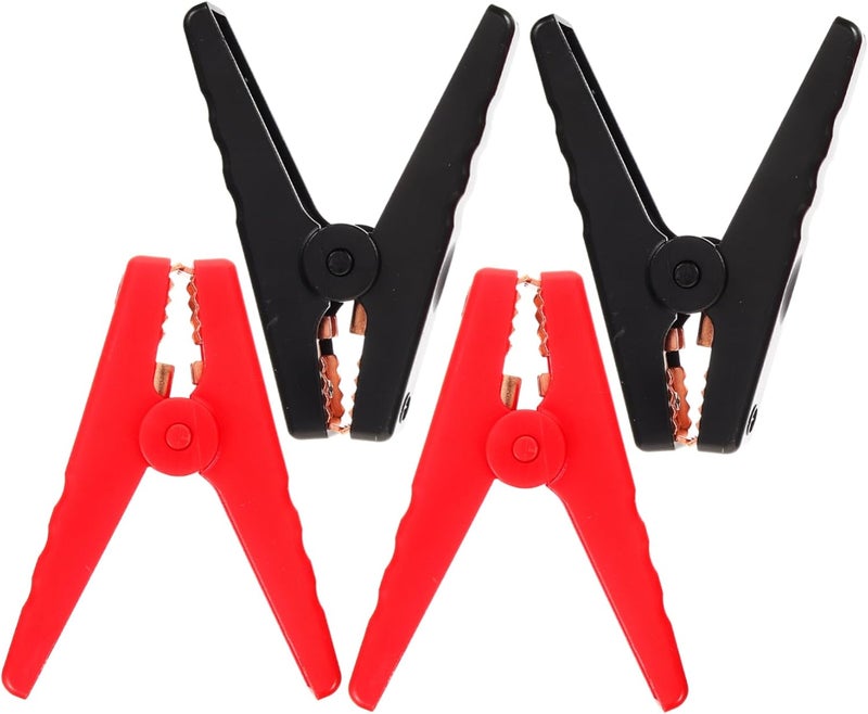 MAGICLULU 4 قطع مشابك كابل بدء تشغيل ثقيلة لبطارية السيارة، مشابك تمساح نحاسية مع أخاديد، مشبك تعزيز DIY للبدء في حالات الطوارئ للسيارة - Image 1