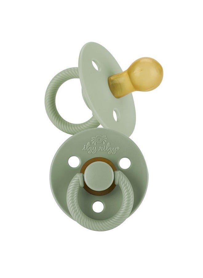 Itzy Ritzy Natural Rubber Pacifiers, Set Of 2 - Natural Rubber Newborn Pacifiers With Cherry-Shaped Nipple & Large Air Holes For Added Safety; Set Of 2 In Succulent & Agave, Ages 0 - 6 Months  - Image 1
