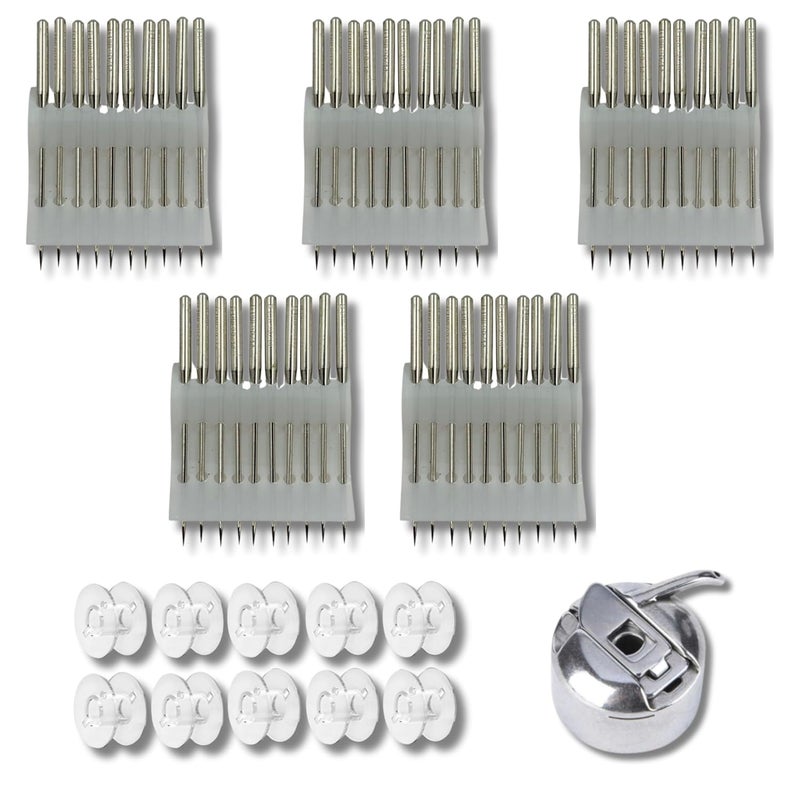 ZENITH Ball Point Needles HA 14 50 Needle 10 Plastic Bobbins and 1Premium Bobbin Case for Domestic Sewing Machines - Image 1