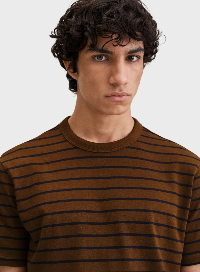 Mango Man Striped Crew Neck T-Shirt