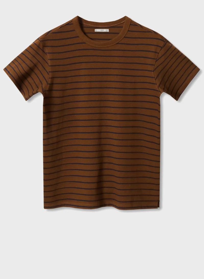 Mango Man Striped Crew Neck T-Shirt