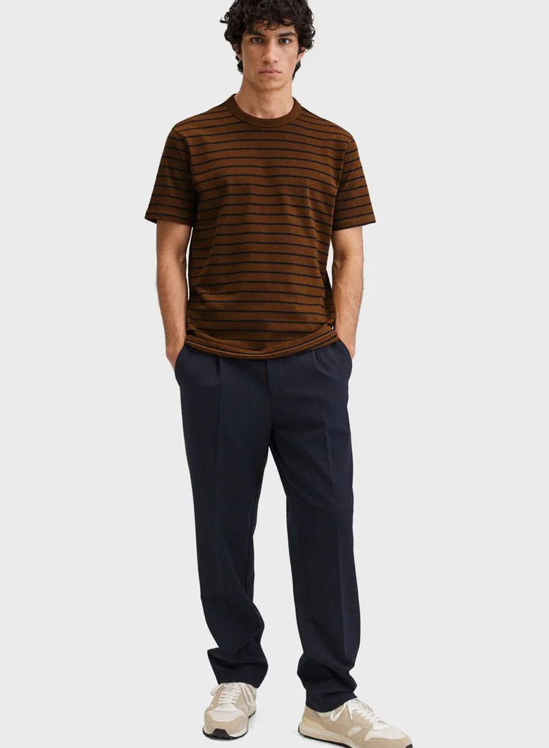 Mango Man Striped Crew Neck T-Shirt