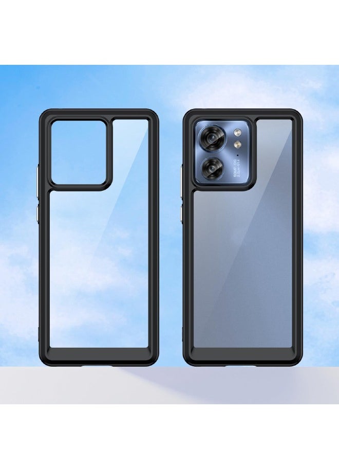 RUGGED SHIELD - Motorola Edge 40 Case, Slim Thin Hard PC Back Panel + Soft TPU Soft Edge, Fashion Shock-Absorption Anti-Drop Protective Case Cove for Motorola Edge 40 5G 2023 (Transparent Black) - Image 1