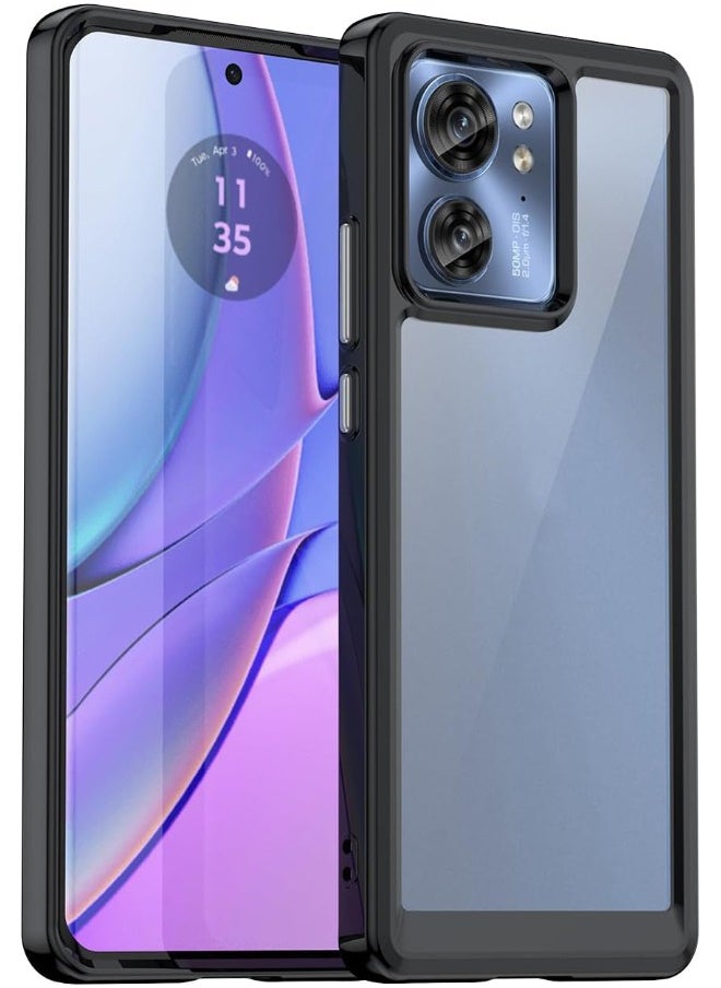 RUGGED SHIELD - Motorola Edge 40 Case, Slim Thin Hard PC Back Panel + Soft TPU Soft Edge, Fashion Shock-Absorption Anti-Drop Protective Case Cove for Motorola Edge 40 5G 2023 (Transparent Black) - Image 1