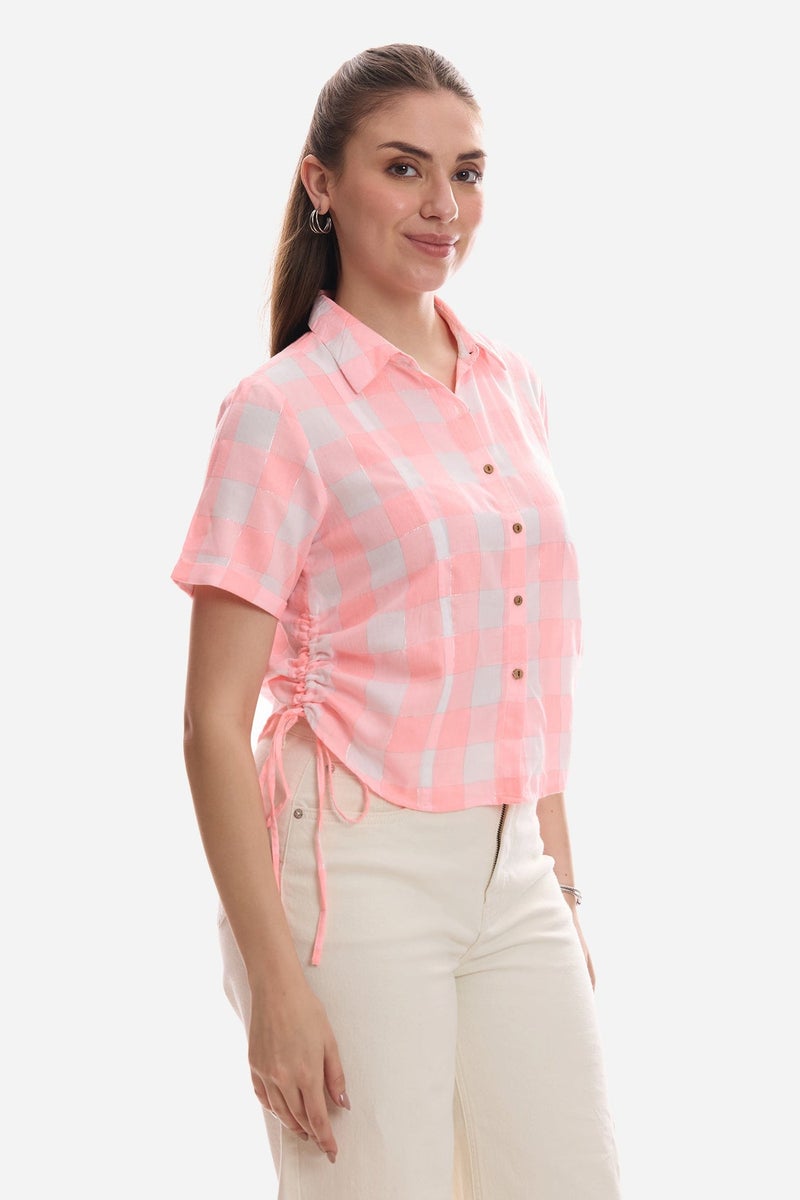 Virgio Checks Viscose Regular Shirt With Side Drawcord for Women - Image 4