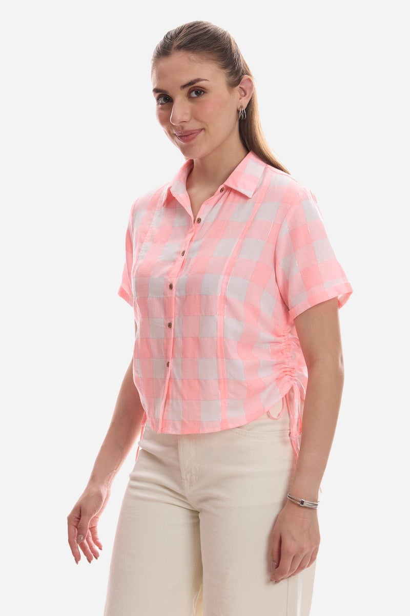 Virgio Checks Viscose Regular Shirt With Side Drawcord for Women - Image 3