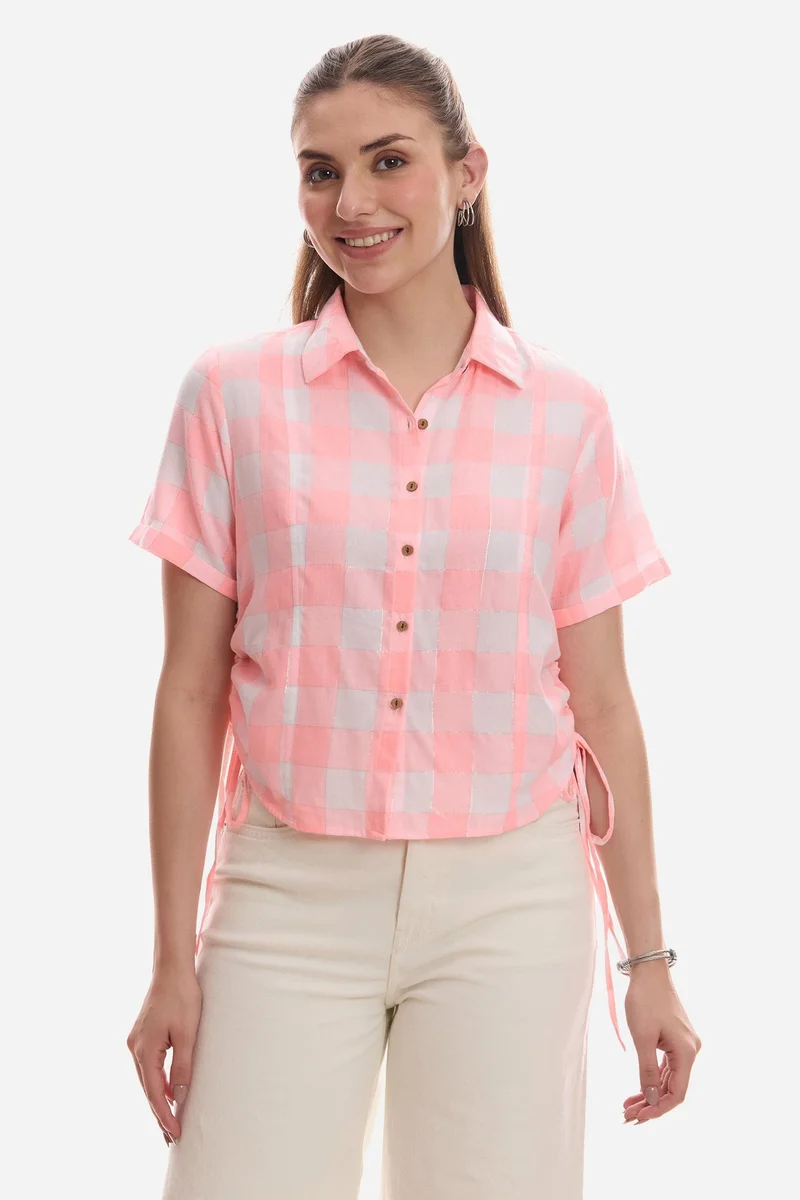 فيرجيو Checks Viscose Regular Shirt With Side Drawcord for Women