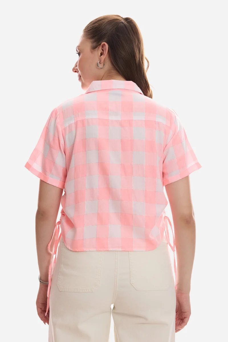 Virgio  Checks Viscose Regular Shirt With Side Drawcord for Women for Women | Best Price UAE