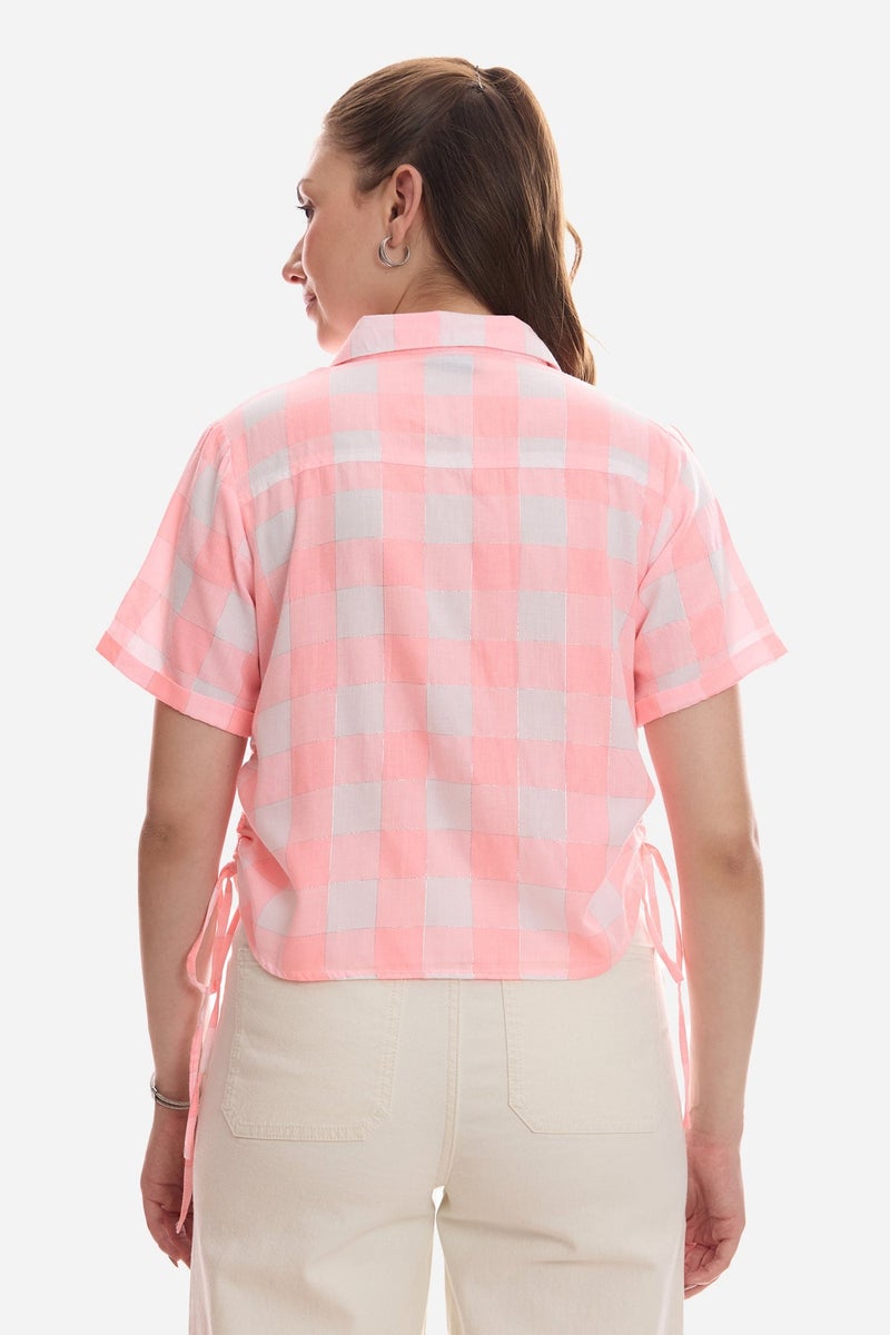 Virgio Checks Viscose Regular Shirt With Side Drawcord for Women - Image 5