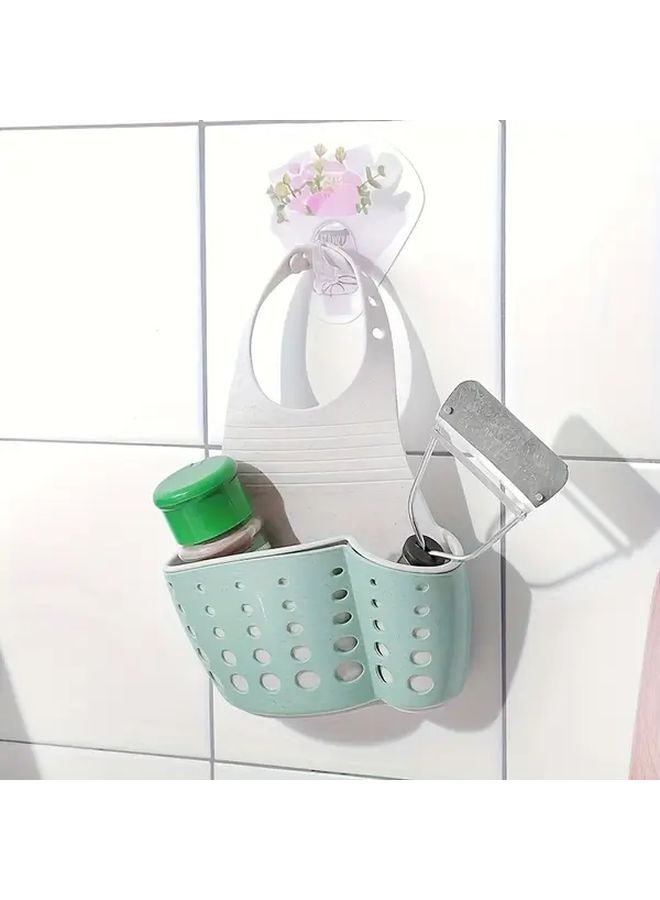 Blue Adjustable Snap On Faucet Organizer Basket Bathroom Storage For Sink Area Makeup Brushes Soap Sponges - Image 4