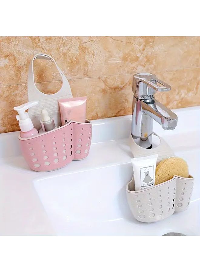 Blue Adjustable Snap On Faucet Organizer Basket Bathroom Storage For Sink Area Makeup Brushes Soap Sponges - Image 1