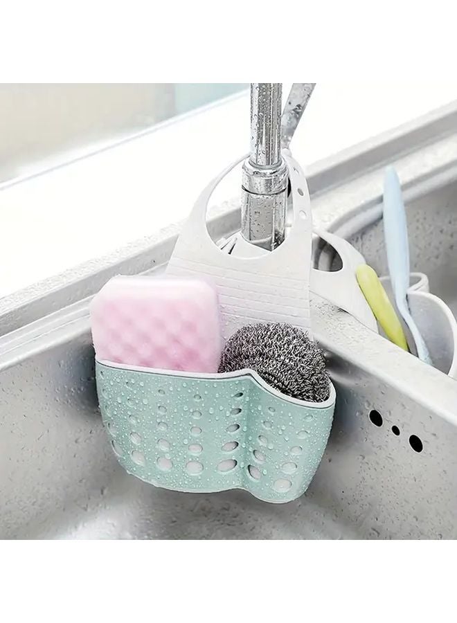 Blue Adjustable Snap On Faucet Organizer Basket Bathroom Storage For Sink Area Makeup Brushes Soap Sponges - Image 2