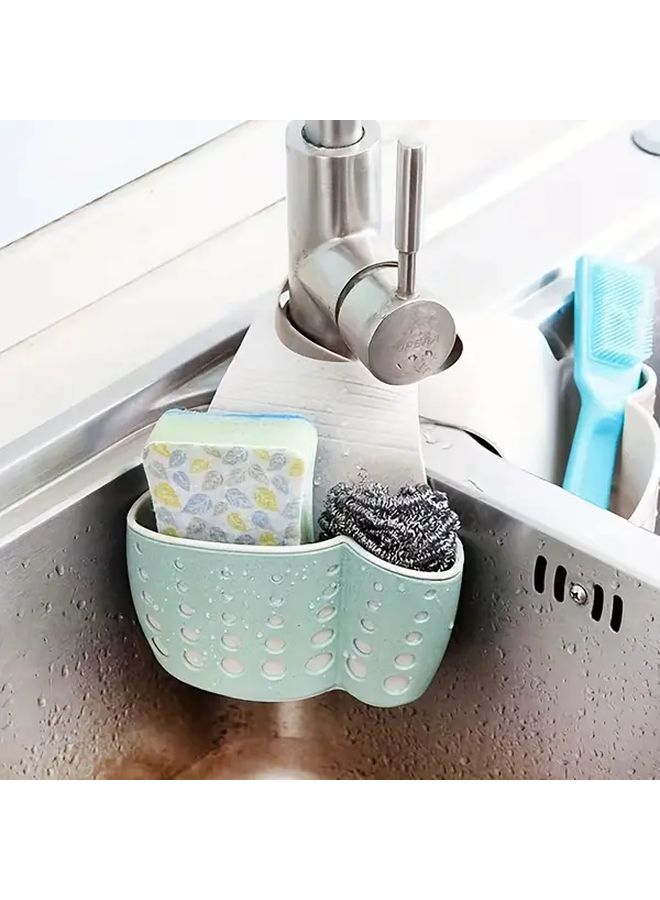 Blue Adjustable Snap On Faucet Organizer Basket Bathroom Storage For Sink Area Makeup Brushes Soap Sponges - Image 5