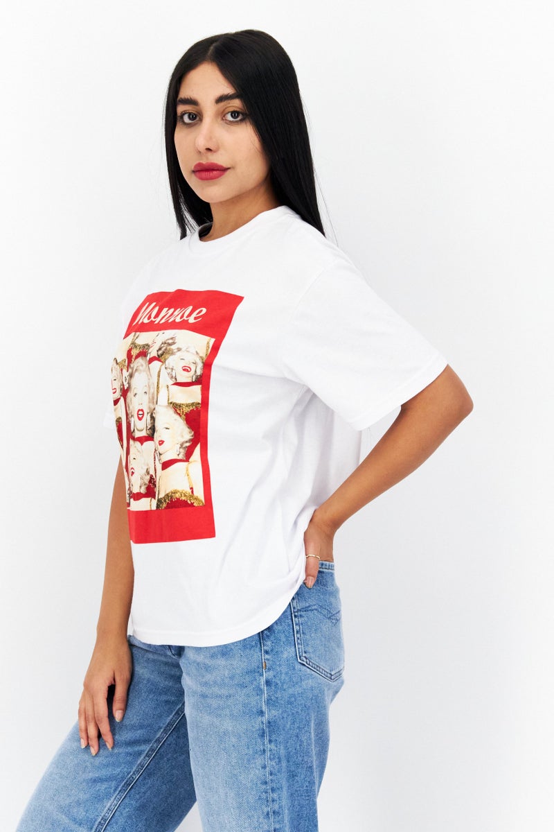 Marilyn Monroe Women Crew Neck Short Sleeves Graphic Print T-Shirt, White Combo - Image 3