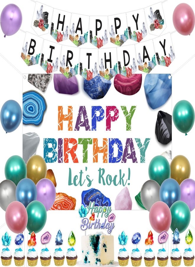 Balterever Geology Birthday Party Decorations Let’s Rock Geology Birthday Backdrop Crystal Diamond Cupcake Cake Toppers Banner for Crystal Diamond Supplies - Image 1