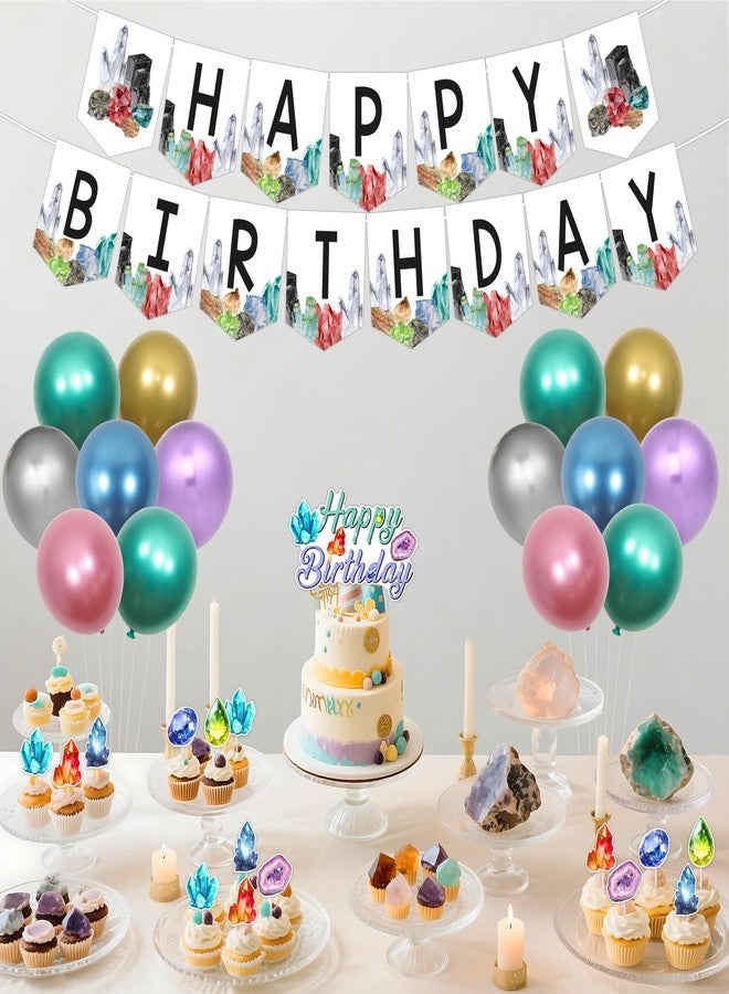 Balterever Geology Birthday Party Decorations Let’s Rock Geology Birthday Backdrop Crystal Diamond Cupcake Cake Toppers Banner for Crystal Diamond Supplies - Image 3