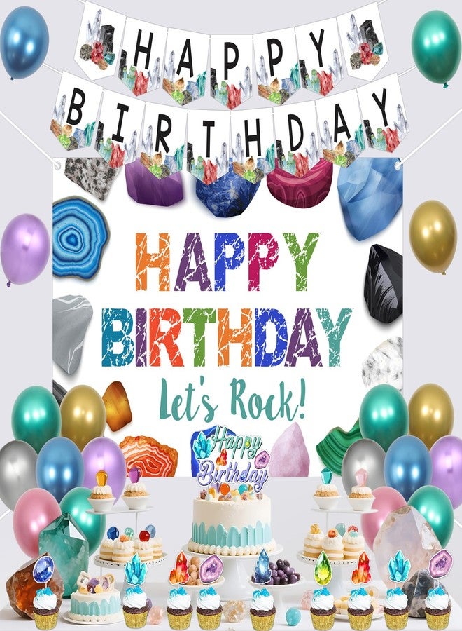 Balterever Geology Birthday Party Decorations Let’s Rock Geology Birthday Backdrop Crystal Diamond Cupcake Cake Toppers Banner for Crystal Diamond Supplies - Image 2