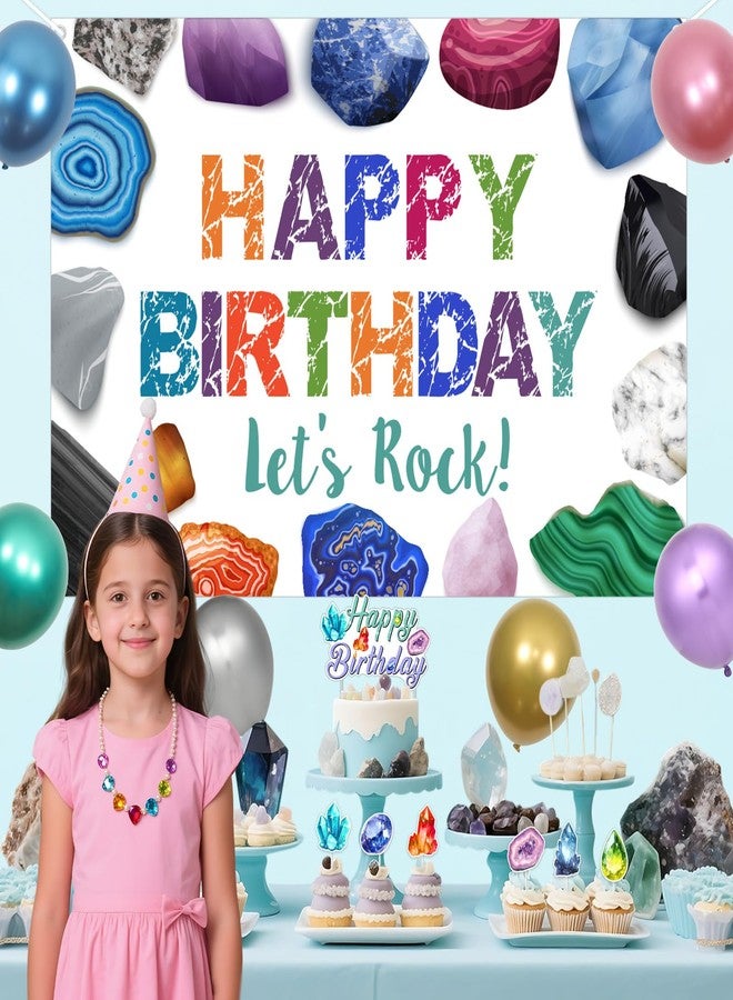 Balterever Geology Birthday Party Decorations Let’s Rock Geology Birthday Backdrop Crystal Diamond Cupcake Cake Toppers Banner for Crystal Diamond Supplies - Image 4