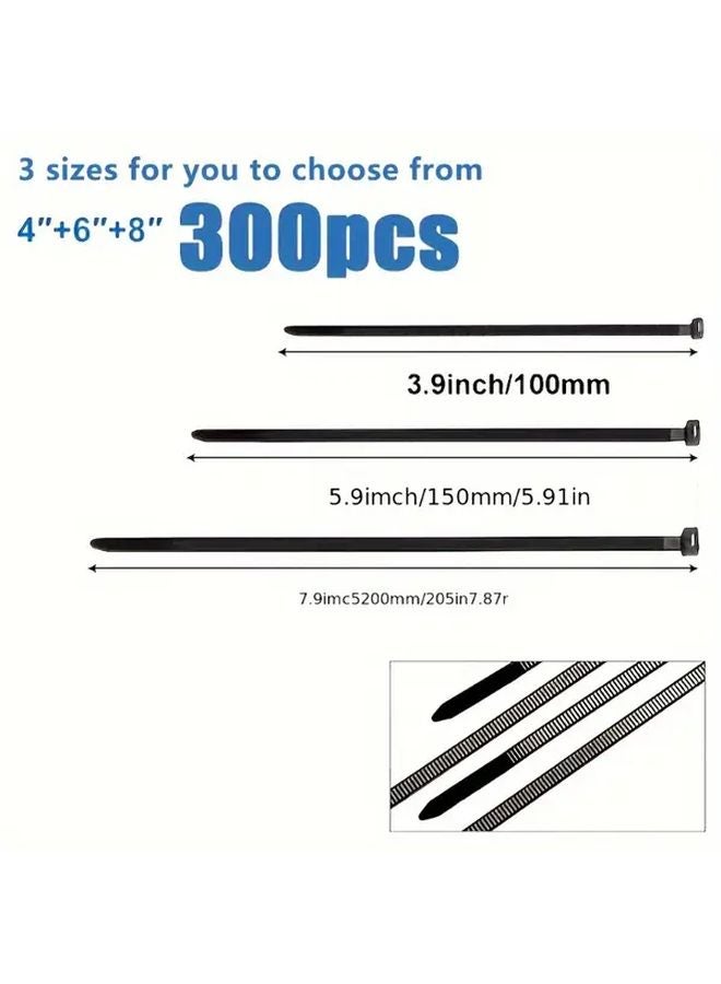 300pcs Black Nylon Adjustable Straps Self Tightening 3 94 5 91 7 87inch for Outdoor Cables Garden Home Organization - Image 4