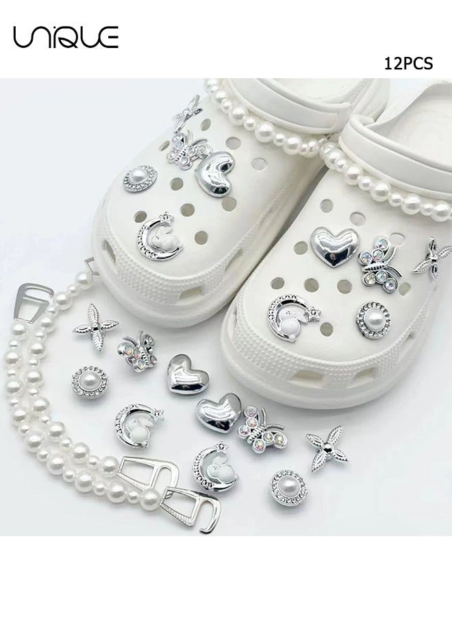يونيك 12 قطعة مجوهرات الأحذية المتلألئة - زهرة الأحذية على شكل قلب - زهرة حذاء فراشة الماس - زهرة حذاء الأرنب - زخرفة السلسلة - لتزيين أحذية الشاطئ ، أحذية ثقب - هدايا - Image 1