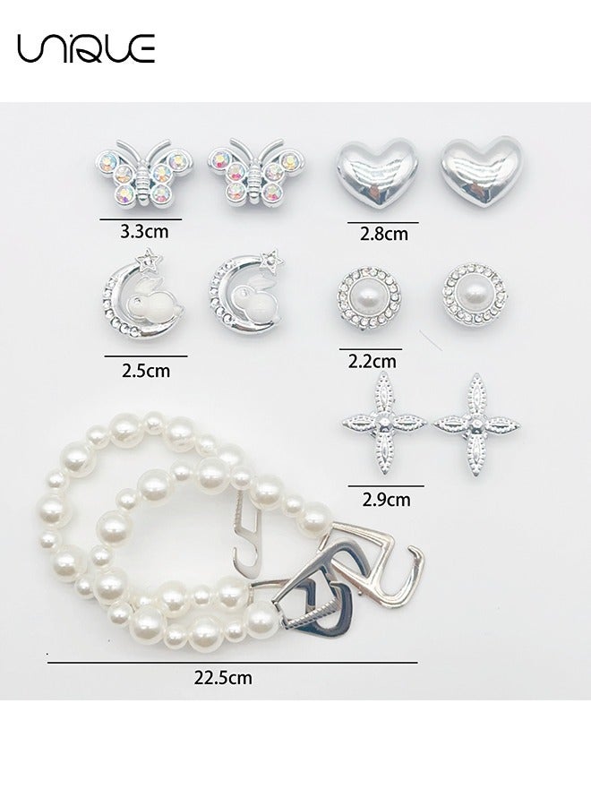 يونيك 12 قطعة مجوهرات الأحذية المتلألئة - زهرة الأحذية على شكل قلب - زهرة حذاء فراشة الماس - زهرة حذاء الأرنب - زخرفة السلسلة - لتزيين أحذية الشاطئ ، أحذية ثقب - هدايا - Image 2